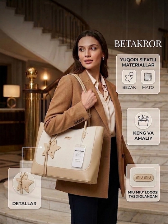 Ayollar sumkasi, shopper sumka qo‘l sumkasi, katta sumka, kundalik sumka - 