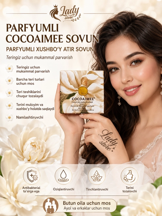 Xushbo‘y hidli atir sovun, xushbo‘y kosmetik sovun, 250 g