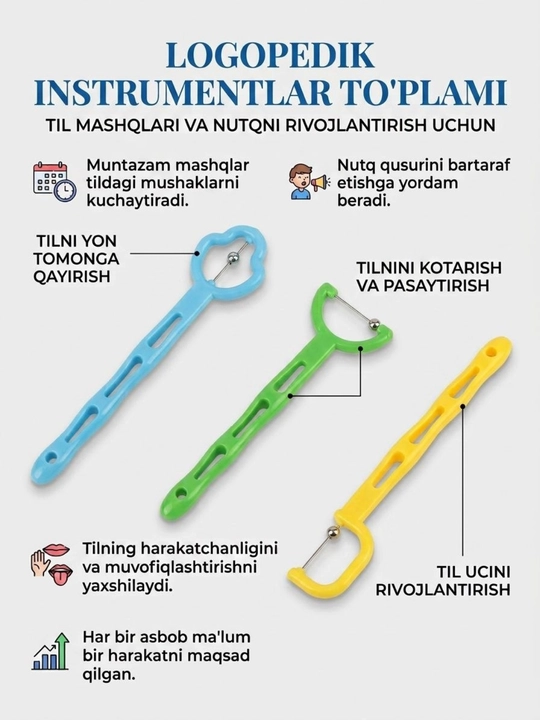 Til mashqlari uchun logopedik trenajor, artikulyatsion trenajor, til mushagini mustahkami
