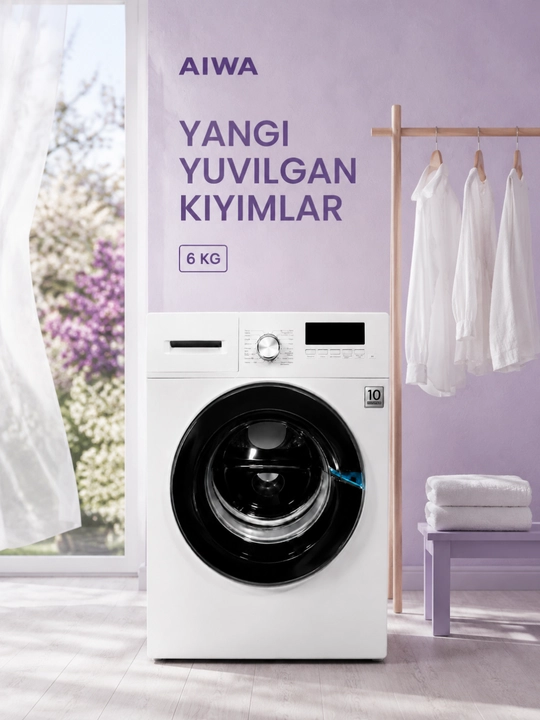 AIWA 6 kg old tomondan yuklanadigan avtomatik kir yuvish mashinasi, kir moshina - 