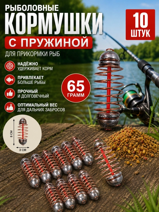 Рыболовный груз-кормушка с пружиной 65 грамм — 10 штук - 
