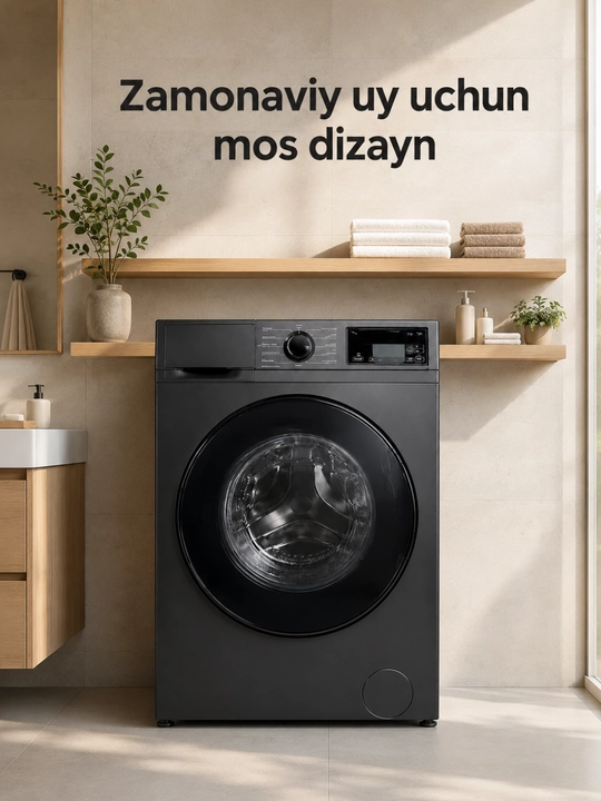 AIWA 6 kg li old tomondan yuklanadigan kir yuvish mashinasi, qora