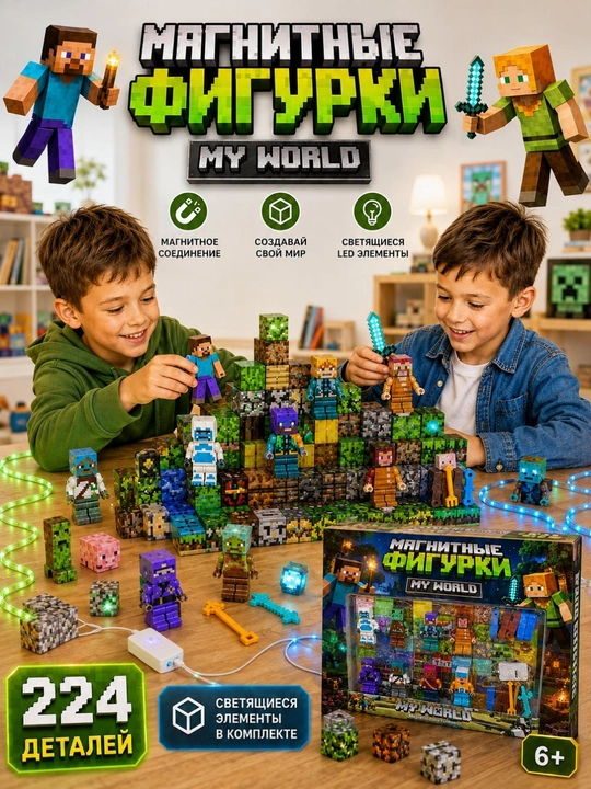 Minecraft magnit konstruktsiya to'plami, magnit kublar, bolalar uchun ta'limiy o'yin - 