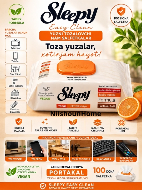 Sleepy Sirkali nam salfetkalar, Sleepy turli xushbo‘y hidli salfetkalar, 100 dona - 