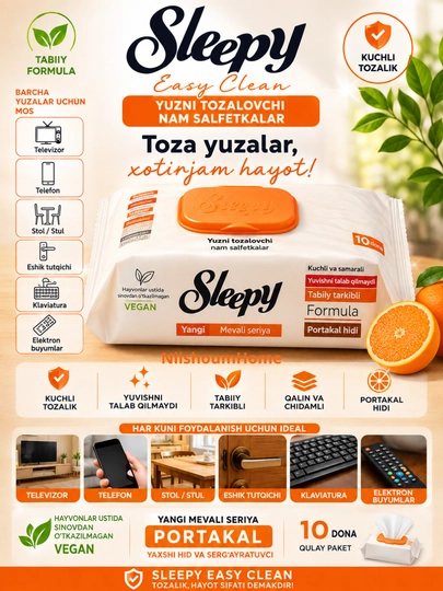 Sleepy Sirkali nam salfetkalar, Sleepy turli xushbo‘y hidli salfetkalar, 100 dona