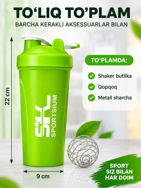 Sport shakeri, metall sharikli, mustahkam va ishlatish uchun qulay