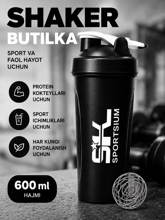 Sport shakeri, metall sharikli, mustahkam va ishlatish uchun qulay