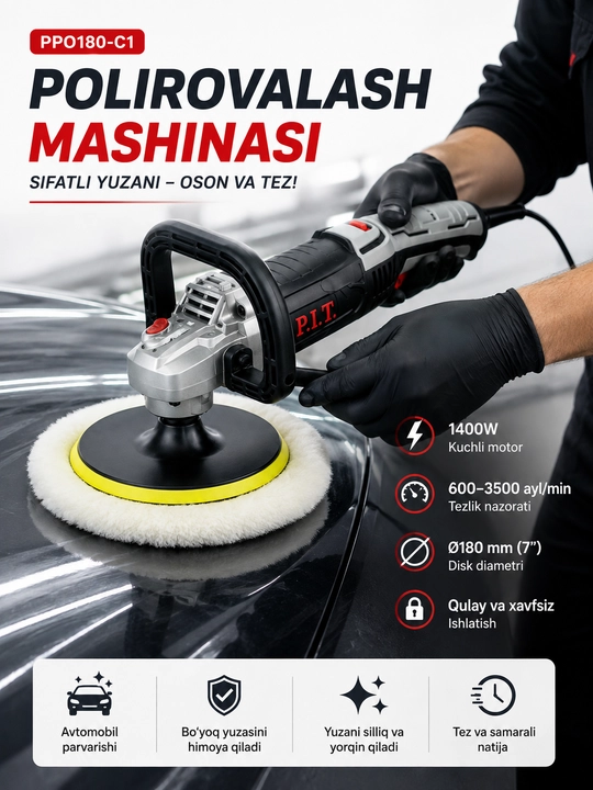 Polirovalash mashinasi P.I.T. PPO180-C1 1400W, Ø180 mm