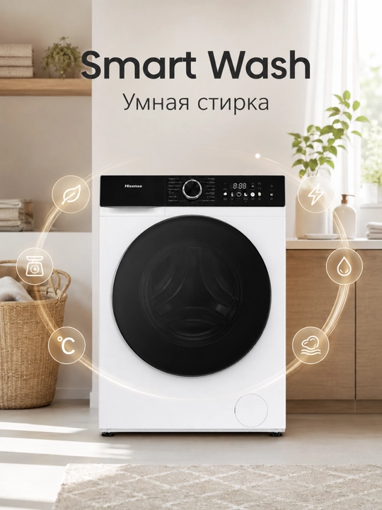 Hisense WF3I9043BWFS2 kir yuvish mashinasi 9 kg, Wi-Fi, avtodozator,
