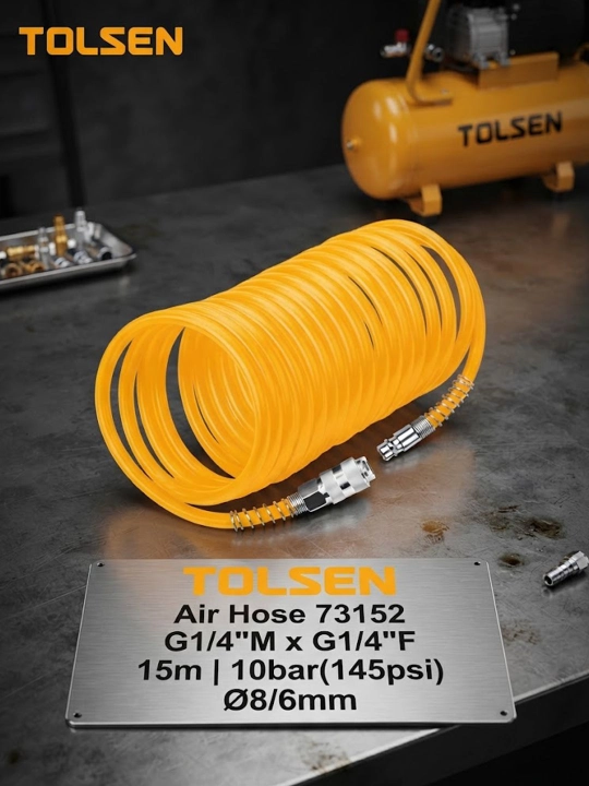 Шланг воздушный для компрессора TOLSEN G1/4"M х G1/4"F х 15м, 10bar(145psi), Ø8/6мм 73152 - 