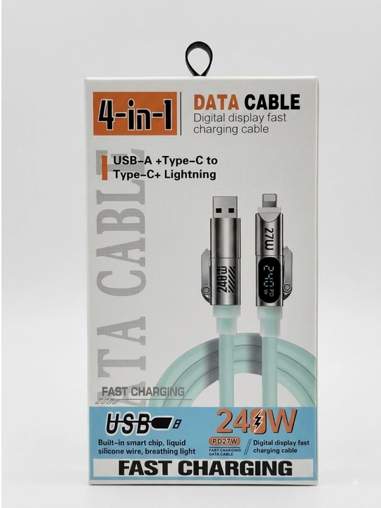 Кабель 4В1 2М — Type-C, Lightning, USB-A, дисплей и индикатор для зарядки - 