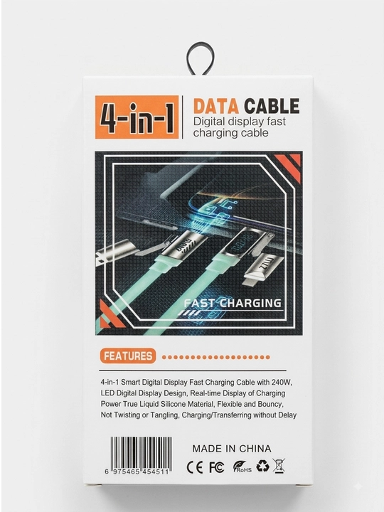 Кабель 4В1 2М — Type-C, Lightning, USB-A, дисплей и индикатор для зарядки