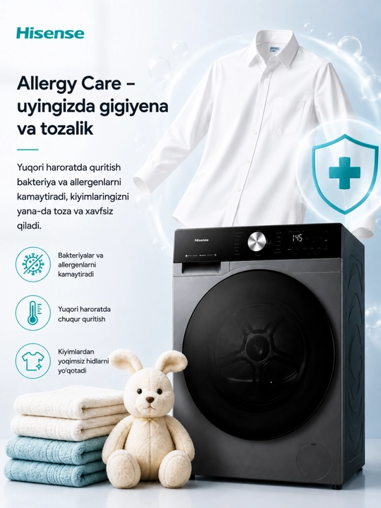 Hisense DH3S702UT2E quritish mashinasi 7 kg, Heat Pump, Wi-Fi, A++, 16 dastur