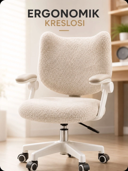 Ergonomik bolalar kreslo-stuli - yumshoq mato, aylanuvchi g‘ildiraklar, ijodiy dizayn - 