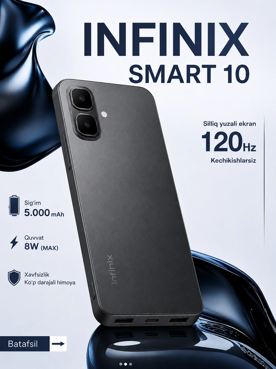 Смартфон Infinix Smart 10 (4+4)/ 256 ГБ, гарантия 1 год + регистрация UZIMEI