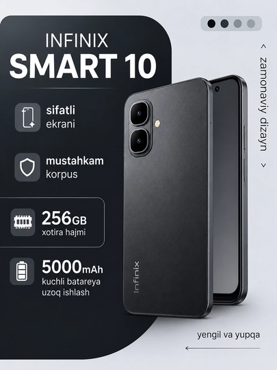 Смартфон Infinix Smart 10 (4+4)/ 256 ГБ, гарантия 1 год + регистрация UZIMEI