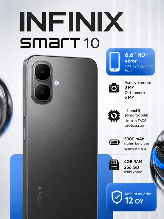 Smartfon Infinix Smart 10 (4+4)/256GB, 1yil kafolat+UZIMEI - 