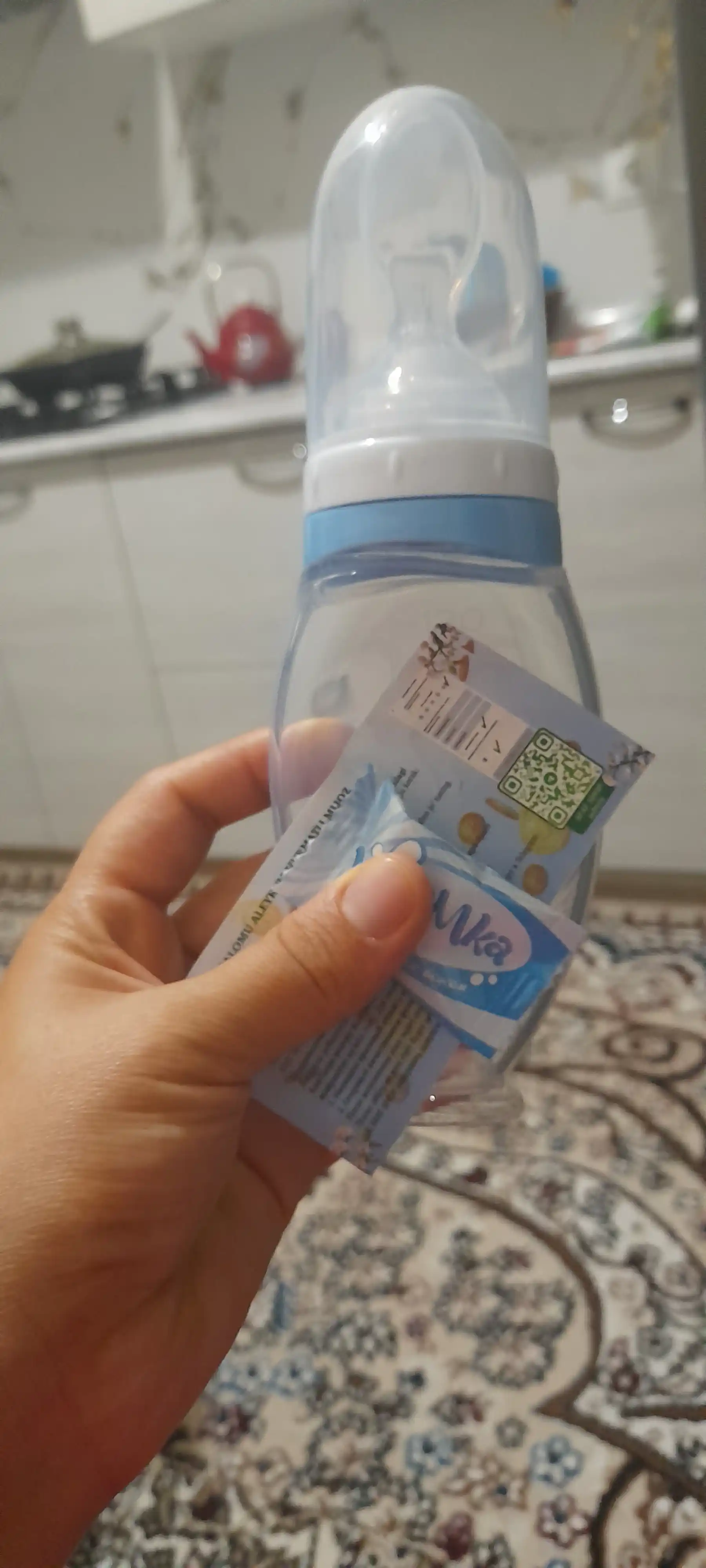 Chaqaloqlarni qulay, osson ovqatirish uchun qoshiqchalik shisha, xavfsiz, silikon