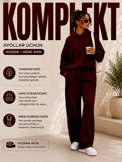 Dvoykalar ayollar uchun, Komplekt, Spartivka Ayollar uchun, Hudi va keng Shim, tepa past