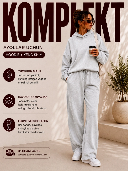 Dvoykalar ayollar uchun, Komplekt, Spartivka Ayollar uchun, Hudi va keng Shim, tepa past