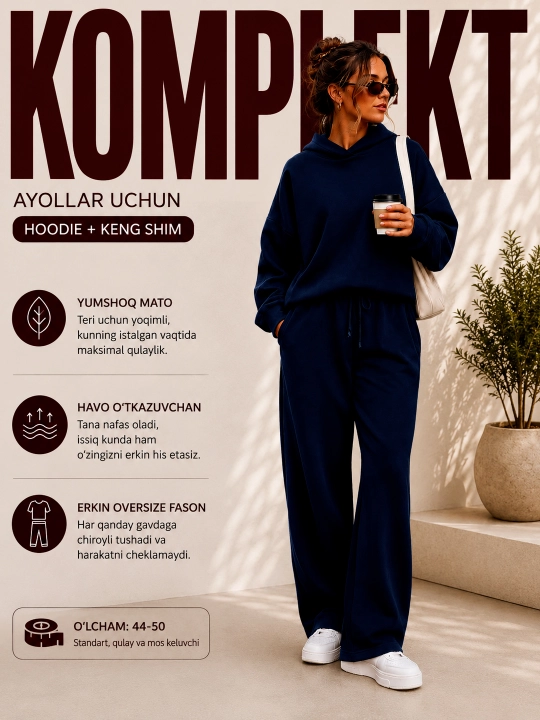 Dvoykalar ayollar uchun, Komplekt, Spartivka Ayollar uchun, Hudi va keng Shim, tepa past