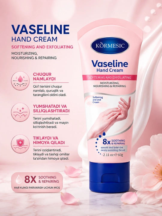 Qo'l uchun oziqlantiruvchi va tiklovchi krem KÖRMESIC Vaseline Hand Cream, 60 g - 