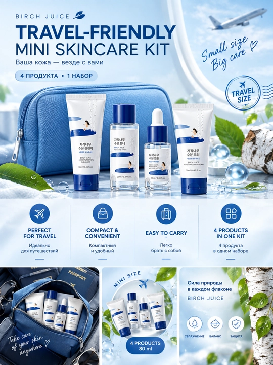 Birch Juice Travel-Friendly Mini Skincare Kit — набор из 4 средств