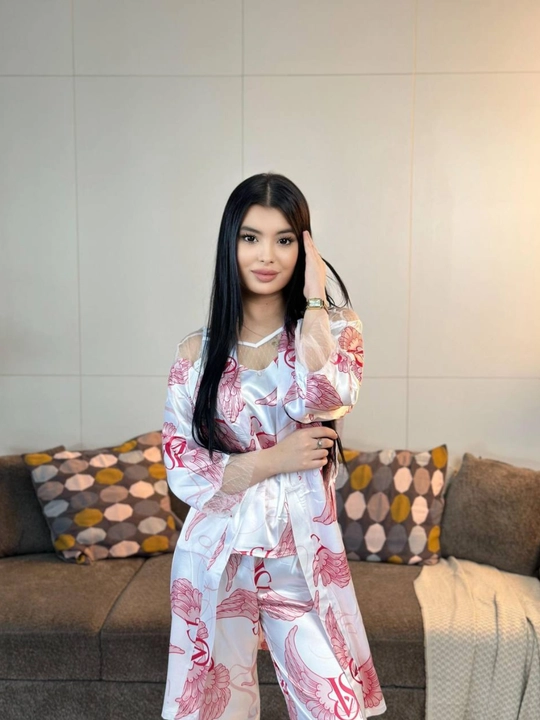 3 talik pijama penuar ayollar tungi kiyim penyuar gipyurli atlas shim+mayka+xalat 46/52