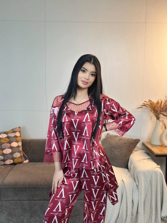 3 talik pijama penuar ayollar tungi kiyim penyuar gipyurli atlas shim+mayka+xalat 46/52