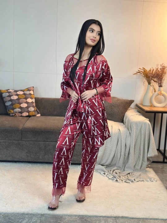 3 talik pijama penuar ayollar tungi kiyim penyuar gipyurli atlas shim+mayka+xalat 46/52