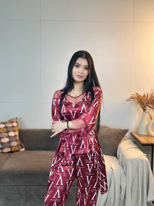 3 talik pijama penuar ayollar tungi kiyim penyuar gipyurli atlas shim+mayka+xalat 46/52