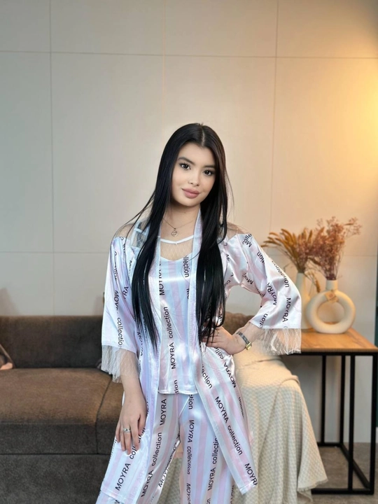 3 talik pijama penuar ayollar tungi kiyim penyuar gipyurli atlas shim+mayka+xalat 46/52
