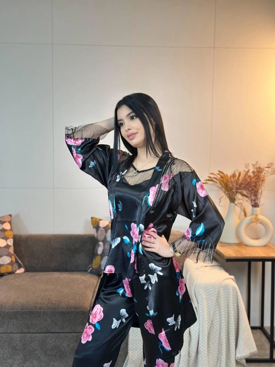 3 talik pijama penuar ayollar tungi kiyim penyuar gipyurli atlas shim+mayka+xalat 46/52