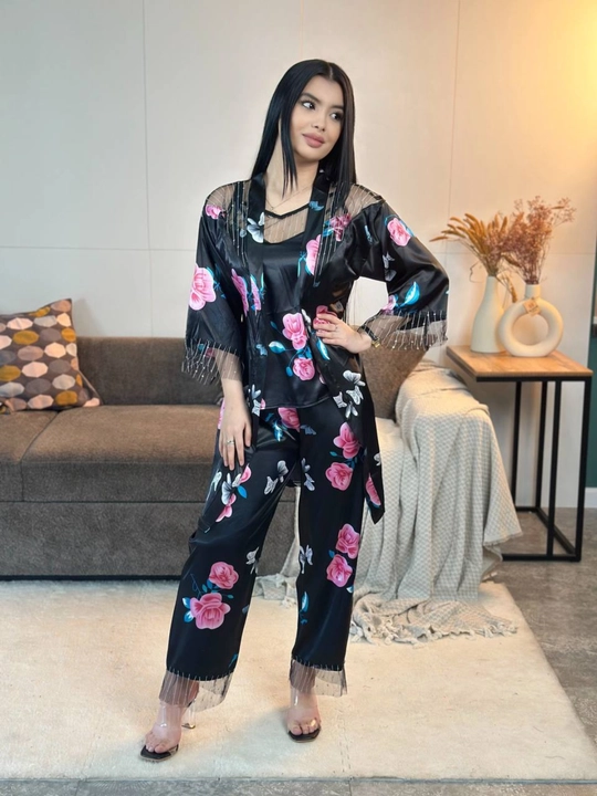 3 talik pijama penuar ayollar tungi kiyim penyuar gipyurli atlas shim+mayka+xalat 46/52