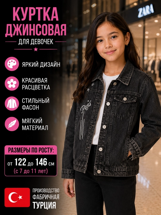 Джинсовая куртка для девочки стильная демисезонная из денима
