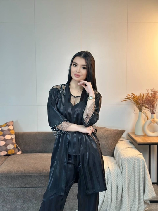 3 talik pijama penuar ayollar tungi kiyim penyuar gipyurli atlas shim+mayka+xalat 46/52
