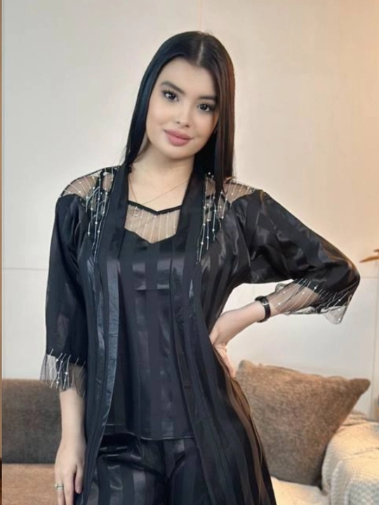 3 talik pijama penuar ayollar tungi kiyim penyuar gipyurli atlas shim+mayka+xalat 46/52