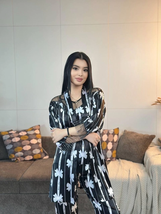 3 talik pijama penuar ayollar tungi kiyim penyuar gipyurli atlas shim+mayka+xalat 46/52