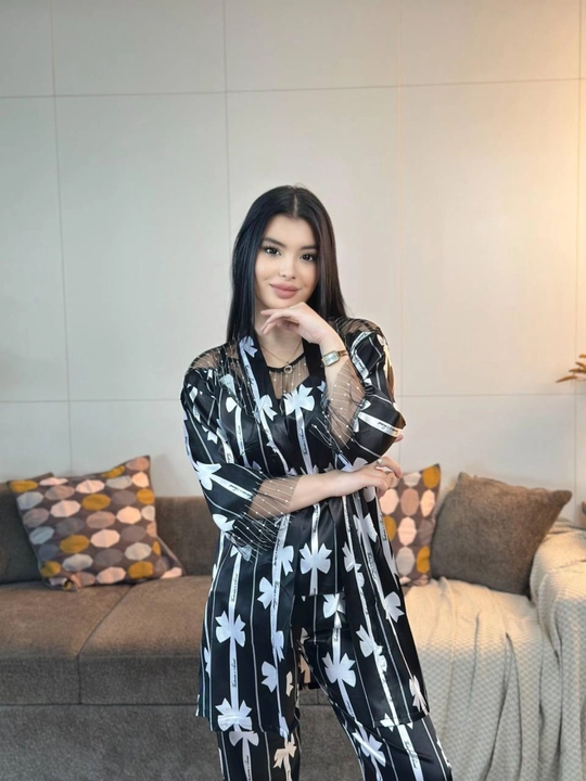 3 talik pijama penuar ayollar tungi kiyim penyuar gipyurli atlas shim+mayka+xalat 46/52