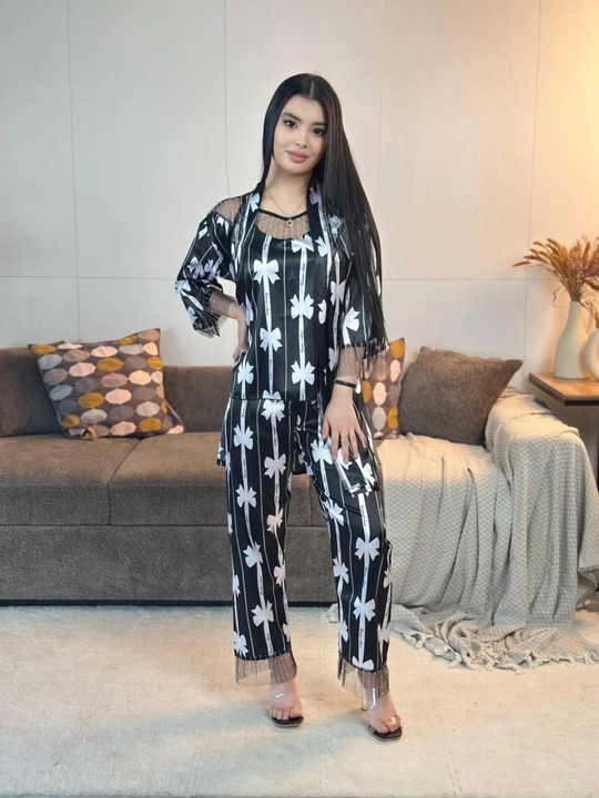 3 talik pijama penuar ayollar tungi kiyim penyuar gipyurli atlas shim+mayka+xalat 46/52