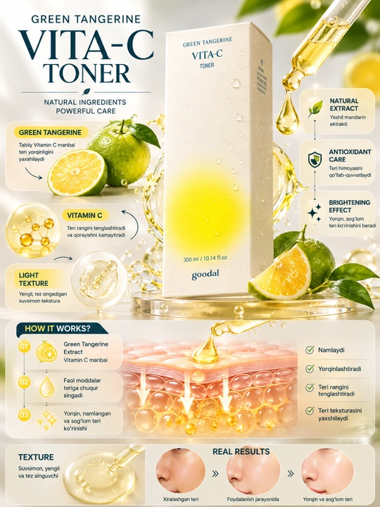 Green Tangerine Vita-C Toner — увлажняющий тонер для лица, 300 мл