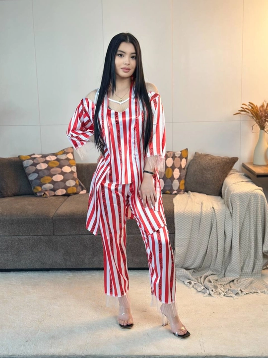 3 talik pijama penuar ayollar tungi kiyim penyuar gipyurli atlas shim+mayka+xalat 46/52