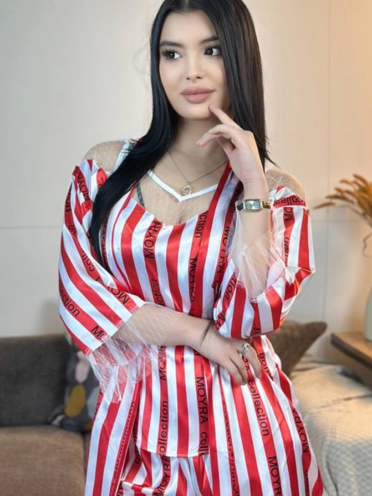 3 talik pijama penuar ayollar tungi kiyim penyuar gipyurli atlas shim+mayka+xalat 46/52