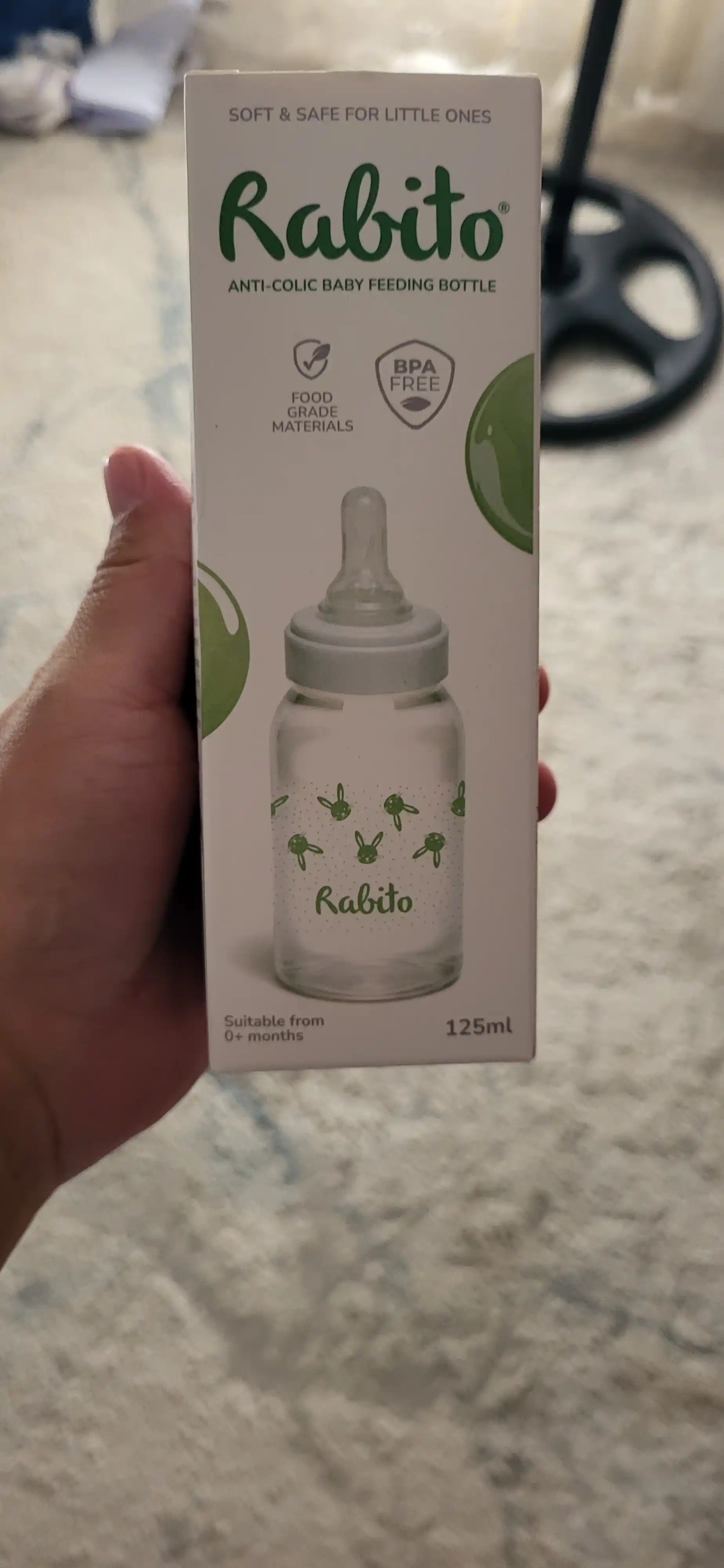 Rabito emizish uchun keng bo‘yinli va tutqichli, bolalar uchun antibakterial butilka