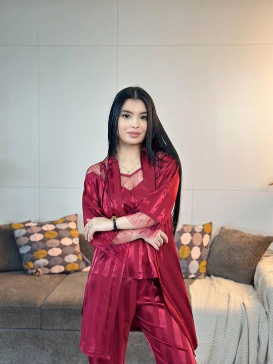 3 talik pijama penuar ayollar tungi kiyim penyuar gipyurli atlas shim+mayka+xalat 46/52