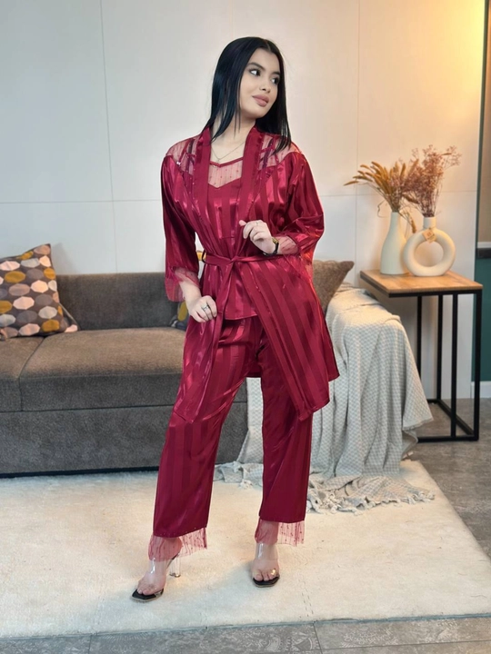 3 talik pijama penuar ayollar tungi kiyim penyuar gipyurli atlas shim+mayka+xalat 46/52