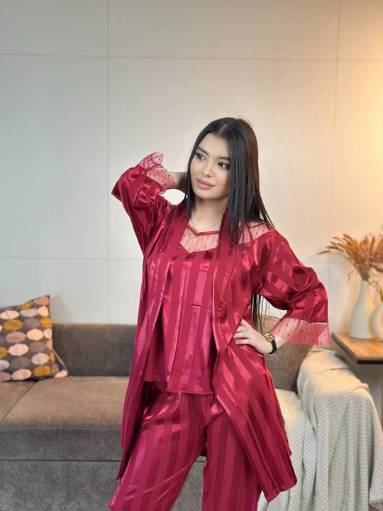 3 talik pijama penuar ayollar tungi kiyim penyuar gipyurli atlas shim+mayka+xalat 46/52