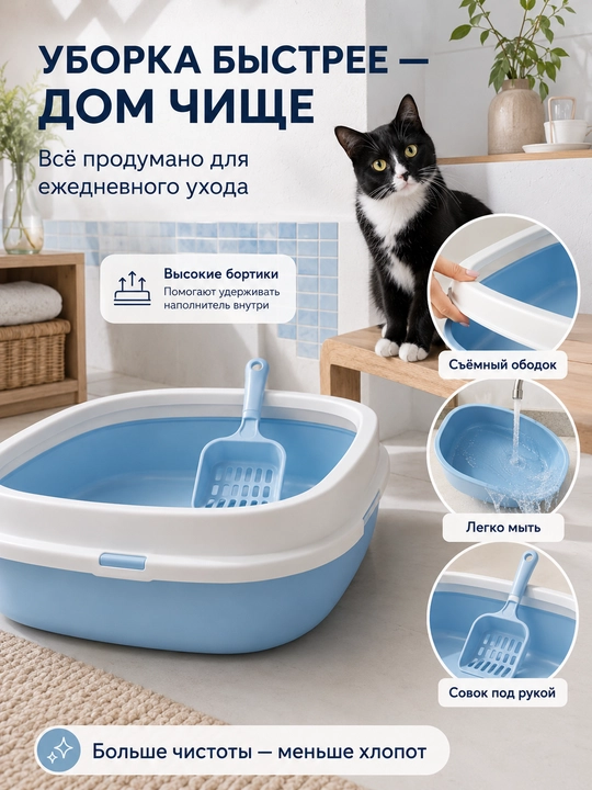 Лоток для кошек с сеткой, прочный пластик, всегда сухие лапки и чистота