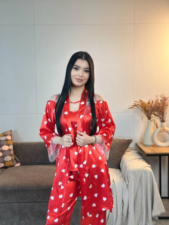 3 talik pijama penuar ayollar tungi kiyim penyuar gipyurli atlas shim+mayka+xalat 46/52