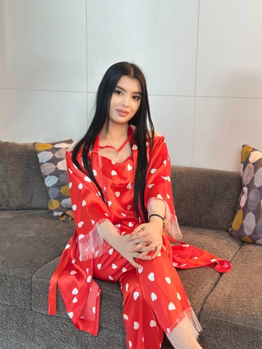 3 talik pijama penuar ayollar tungi kiyim penyuar gipyurli atlas shim+mayka+xalat 46/52